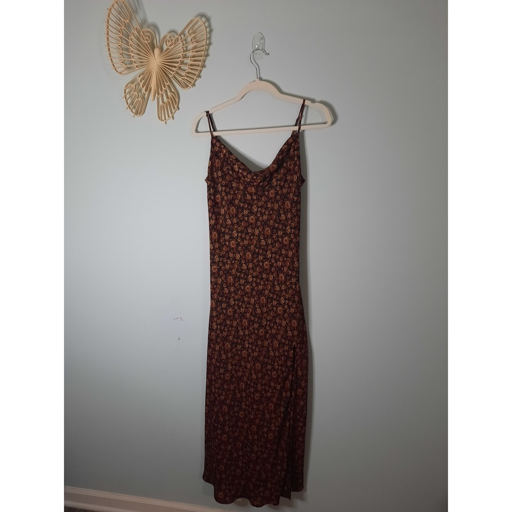 Altar'd State Sz Small Floral Cowl Neck Midi Slip Dress Brown Rose, Occasional,